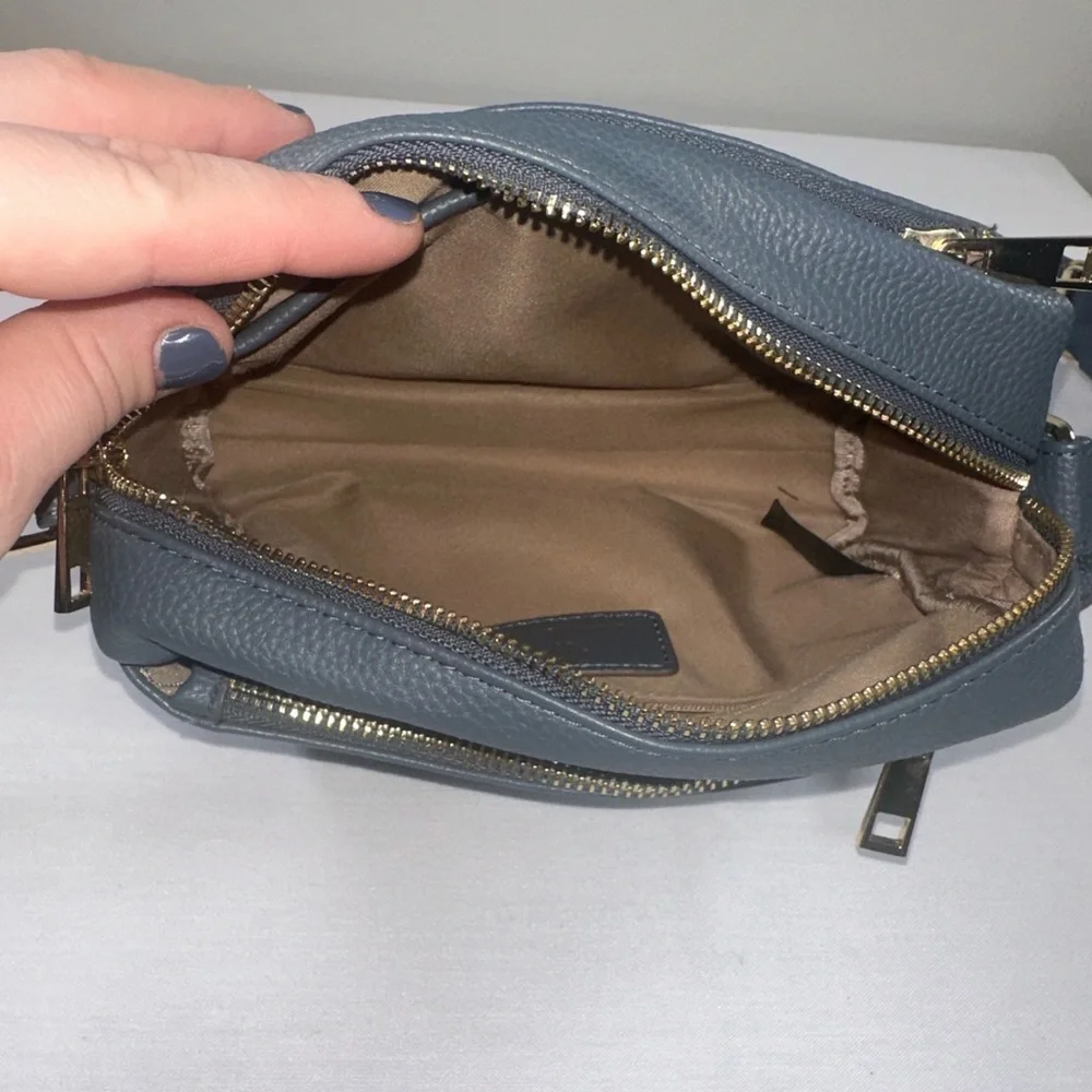 Nanette Lepore Riya Camera Bag Pebbled Vegan Leather Crossbody Deep Dusty Blue